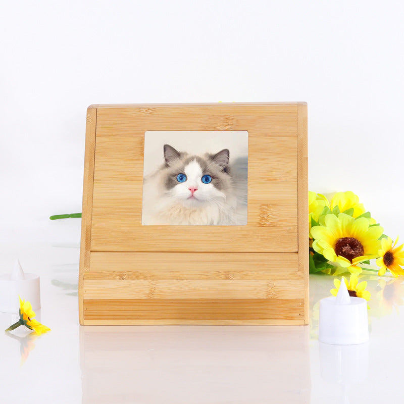 Funeral Supplies Cat and Dog Memorial Box Small Pet Solid Wood Photo Frame Wooden Pet Urn