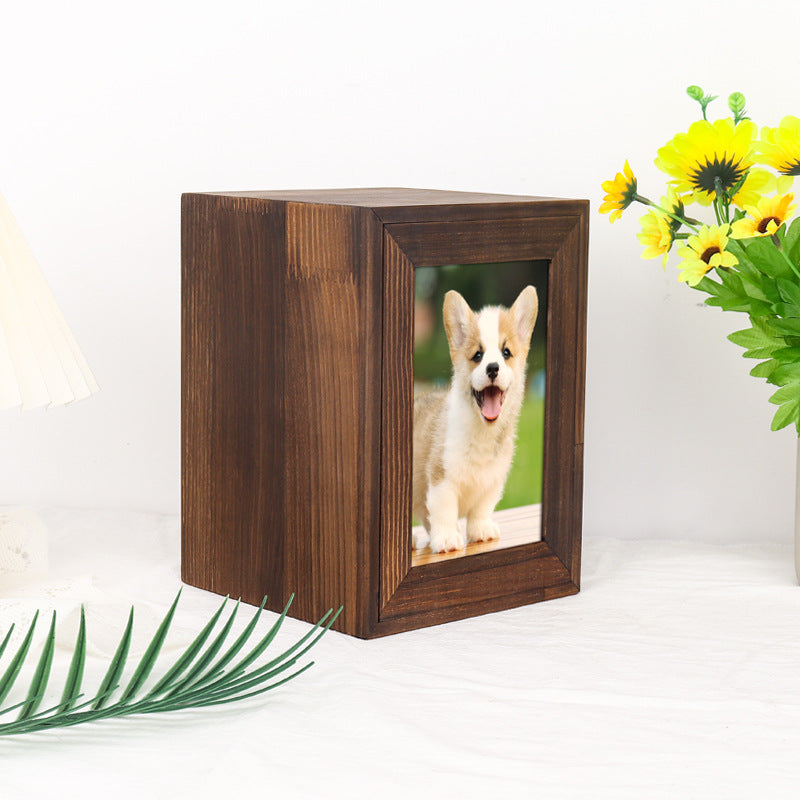 Creative pet urn commemorative collection box cat dog animal wooden box can hold photo animals