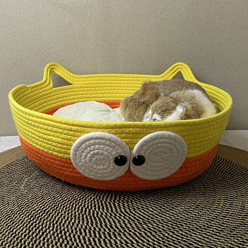 Four Seasons Universal Cat Nest Rattan Cotton Thread Cat Nest Cat Nest Cat Mat Cute Sleeping Mat Kitten Mat Pet Nest