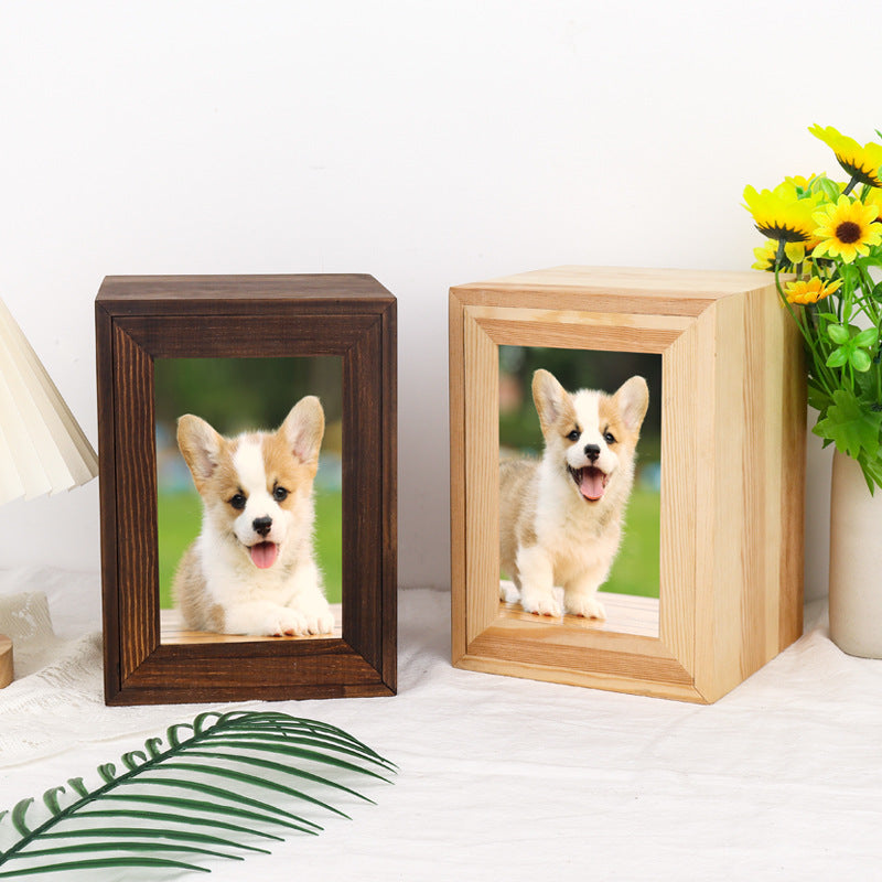 Creative pet urn commemorative collection box cat dog animal wooden box can hold photo animals