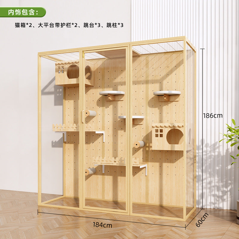 Cat cage household indoor cat cabinet cat house large free space climbing frame integrated cat nest cat house solid wood cat villa