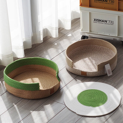 Cat nest cat scratching board integrated cat round cushion cotton thread cat claw nest claw grinder toy cat scratching blanket does not drop debris