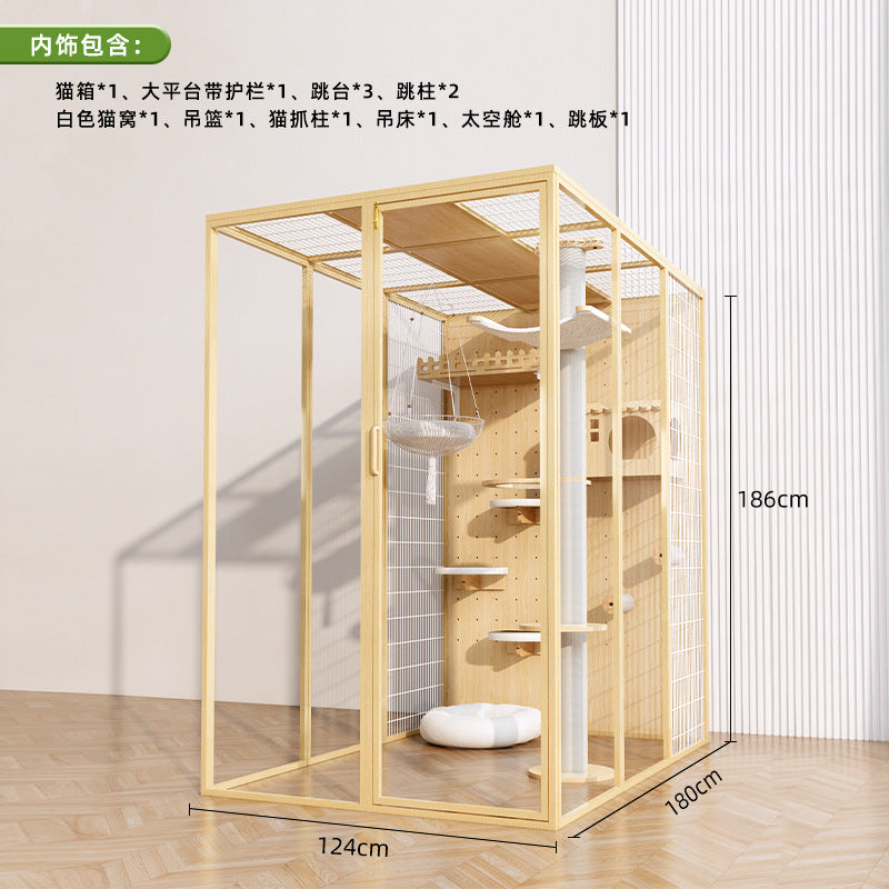 Cat cage household indoor cat cabinet cat house large free space climbing frame integrated cat nest cat house solid wood cat villa