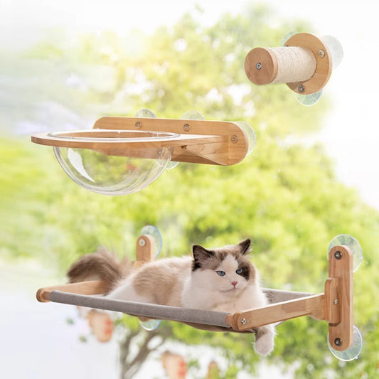 Solid wood cat climbing frame Wall type household cat jumping platform cat frame Space capsule cat nest Integrated suction cup No punching hammock