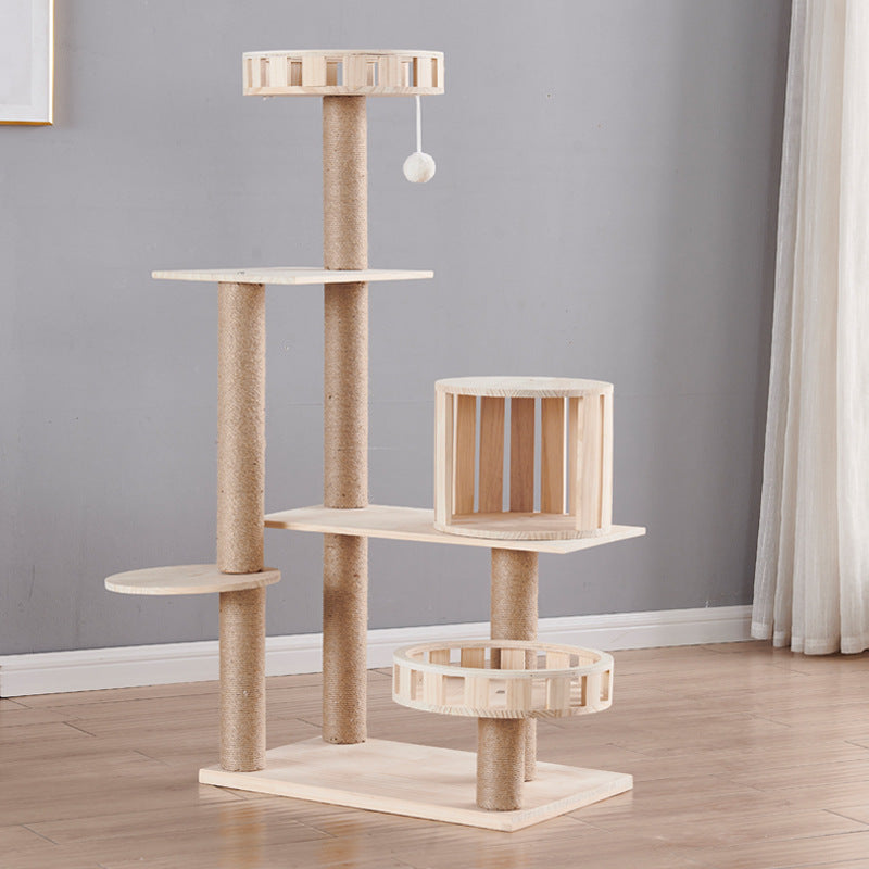 Wholesale Solid Wood Cat Climbing Frame Cat Jumping Platform Cat Scratch Post Resistant Scratch Hemp Pillar Cat Ball Pet Toys