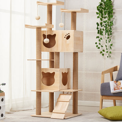 Wholesale Solid Wood Cat Climbing Frame Cat Jumping Platform Cat Scratch Post Resistant Scratch Hemp Pillar Cat Ball Pet Toys