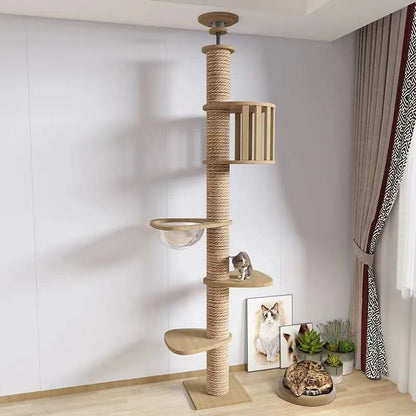 Wholesale Solid Wood Tongtian Wooden Cat Scratch Post Cat Climbing Frame Cat Jump Platform Pet Toy Factory Cat Nest Cat Tree