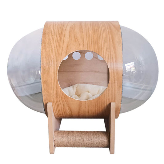 Wholesale space capsule cat beds, double-sided cat scratch columns, round capsule cat houses, all-season, solid wood, comfortable and transparent cat houses