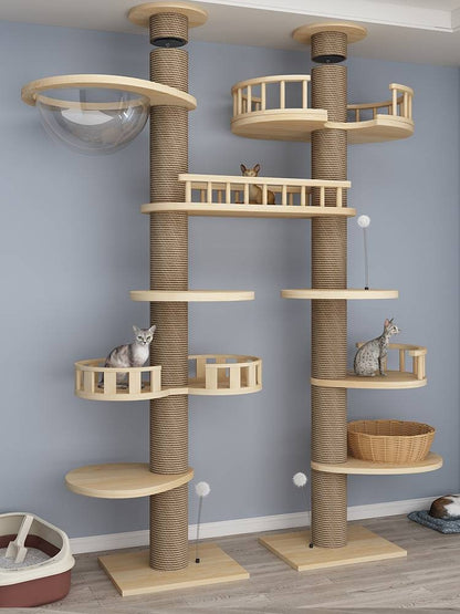 Wholesale Solid Wood Tongtian Wooden Cat Scratch Post Cat Climbing Frame Cat Jump Platform Pet Toy Factory Cat Nest Cat Tree