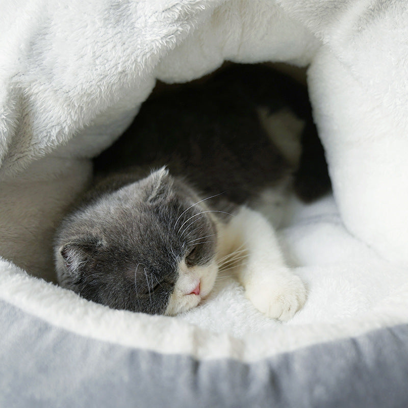 Wholesale new PV fleece Mongolian bag with door curtain plush comfortable semi-closed pet cat kennel supplies