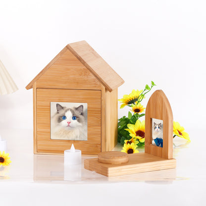 Wooden cat and dog commemorative box Pet supplies Wooden box with photo frame Drawer wooden pet urn