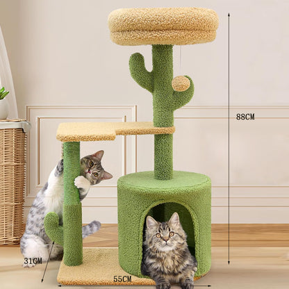 Wholesale cat climbing frame Wooden Cat Climbing Rack Cactus Cat Scratch Post Sisal Cat Toy Vertical Cat Scratch Rack Simple Cat Nest