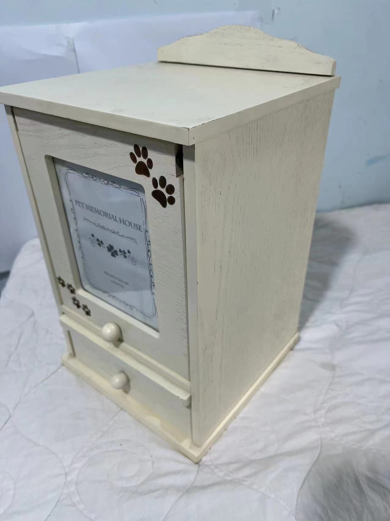 Pet commemorative urn, small house-shaped urn, with photo frame, with small drawers