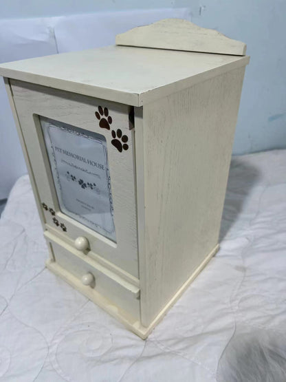 Pet commemorative urn, small house-shaped urn, with photo frame, with small drawers