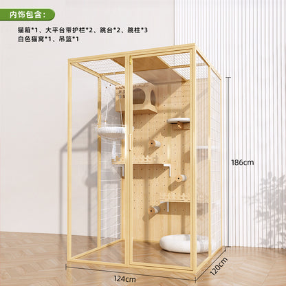 Cat cage household indoor cat cabinet cat house large free space climbing frame integrated cat nest cat house solid wood cat villa