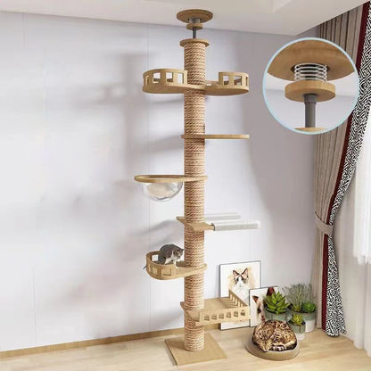 Wholesale Cat Climbing Frame Cat Nest Cat Tree Integrated Solid Wood Top Heaven and Earth Tongtian Post Cat Toy Cat Scratch Board Stable Cat Post