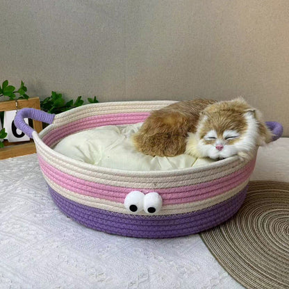 Woven cat nest, big-eyed cute pet nest, universal in all seasons, scratch-resistant and bite-resistant, washable without debris, summer cool nest, cat cat bed