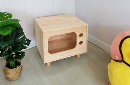 Wholesale Solid Wood Cat Nest Factory Direct Sales Creative Height Up Large Solid Wood Cat House Retro TV Pine Wood Material Pet Nest