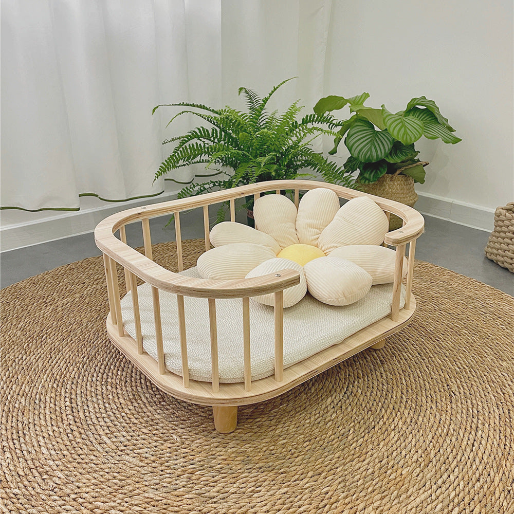 Solid wood pet dog bed cat bed off the ground breathable four seasons universal moisture-proof removable pet nest medium and small dog bed