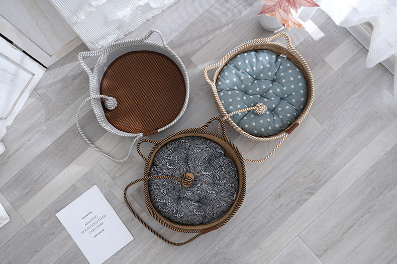 Straw winter warm cat nest, cattail grass weaving cat supplies universal in all seasons, super large pet nest spot