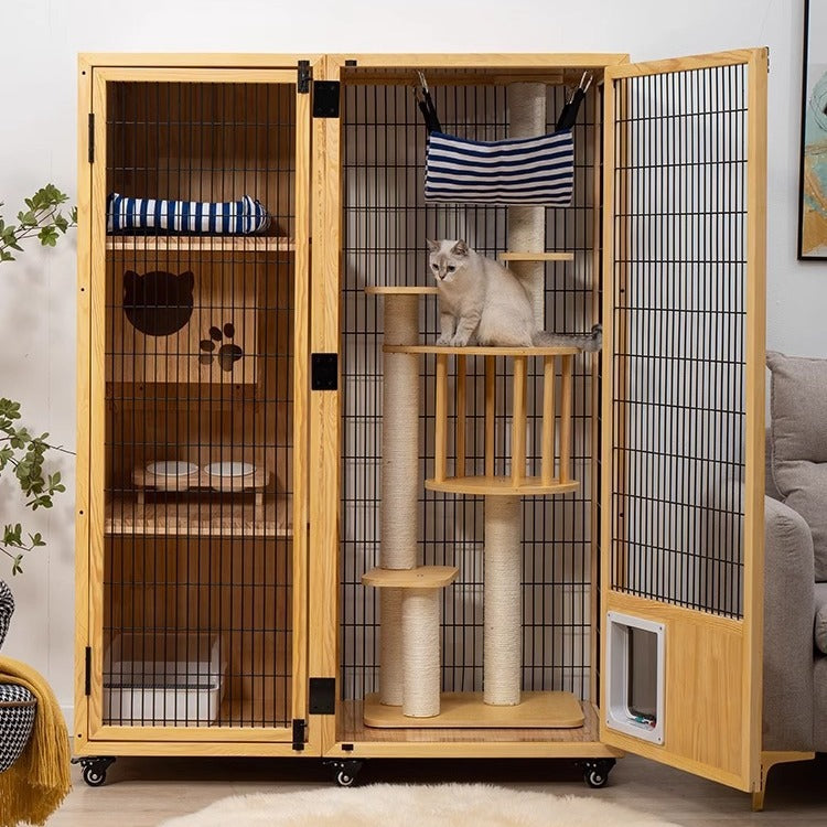 Cat Villa Factory Direct Sales Solid Wood Cat Cage Large Pet Household Cage Indoor Three Layers Four Layers Free Space