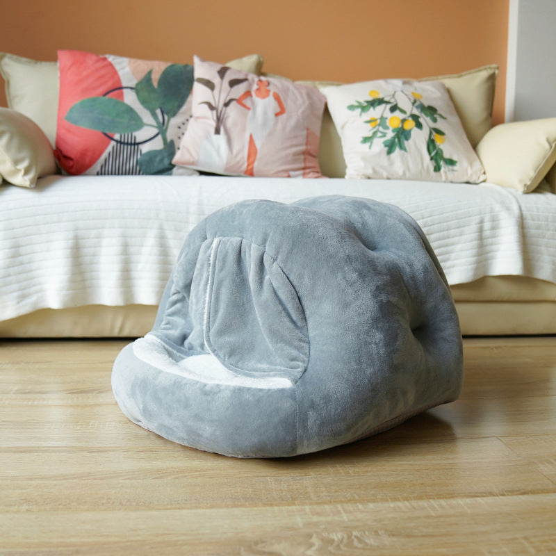 Wholesale new PV fleece Mongolian bag with door curtain plush comfortable semi-closed pet cat kennel supplies