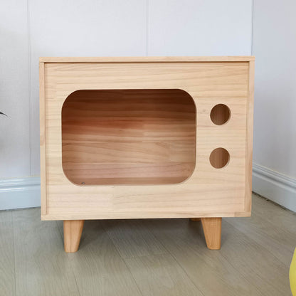 Wholesale Solid Wood Cat Nest Factory Direct Sales Creative Height Up Large Solid Wood Cat House Retro TV Pine Wood Material Pet Nest