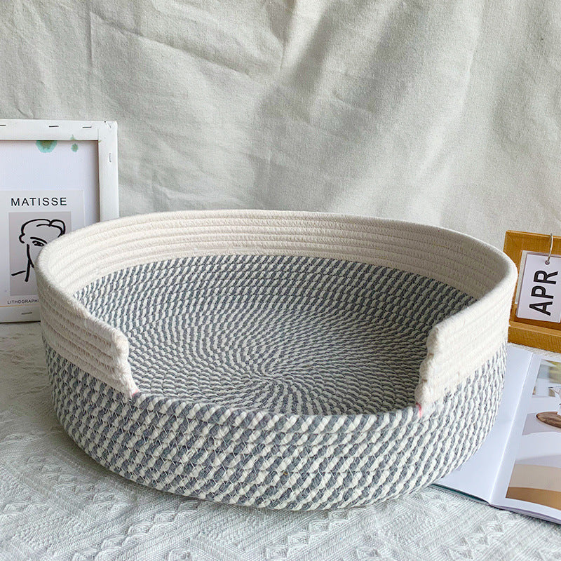 Cotton Thread Rattan Cat Nest Universal All Seasons Hand-woven Pet Nest Mat Summer Cat Mat Pet Home Storage Basket