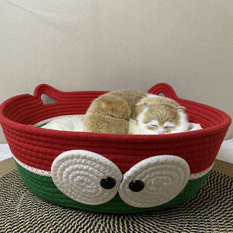 Four Seasons Universal Cat Nest Rattan Cotton Thread Cat Nest Cat Nest Cat Mat Cute Sleeping Mat Kitten Mat Pet Nest
