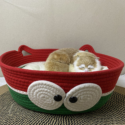 Four Seasons Universal Cat Nest Rattan Cotton Thread Cat Nest Cat Nest Cat Mat Cute Sleeping Mat Kitten Mat Pet Nest