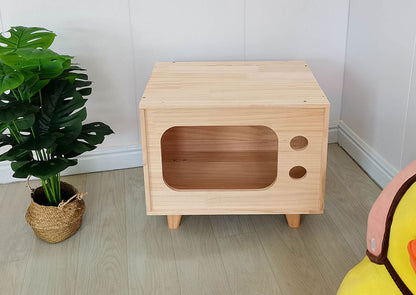 Wholesale Solid Wood Cat Nest Factory Direct Sales Creative Height Up Large Solid Wood Cat House Retro TV Pine Wood Material Pet Nest