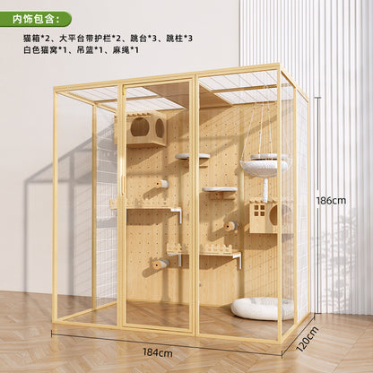 Cat cage household indoor cat cabinet cat house large free space climbing frame integrated cat nest cat house solid wood cat villa