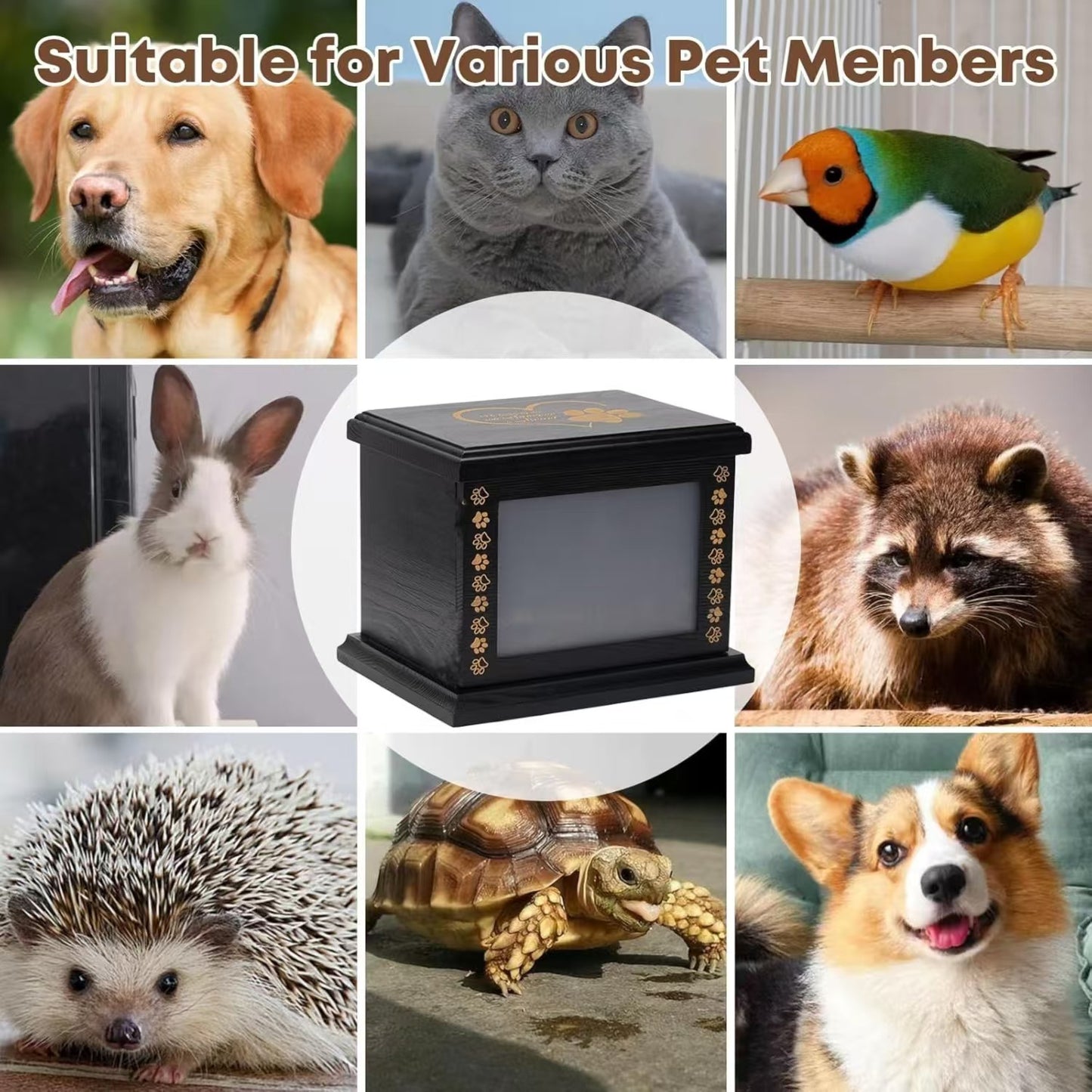 Pet urn, wooden black frame, suitable for cats and dogs and other pets