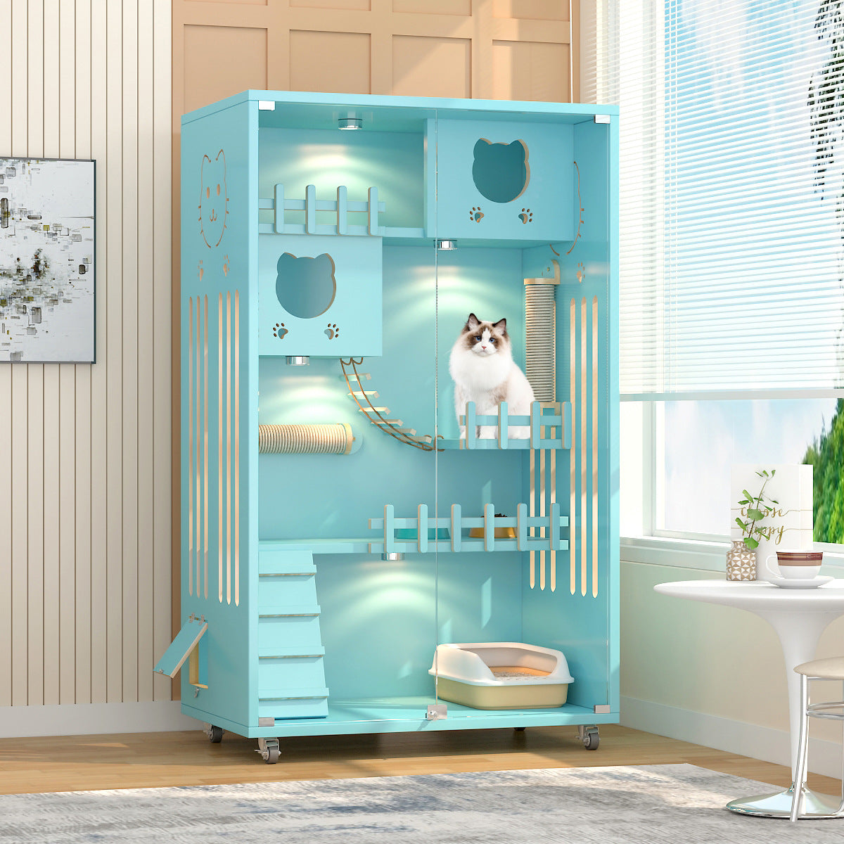 Wholesale Solid Wood Household Cat Villa Indoor Cat House   Cat Cage Multi-colored Cat House Wooden Home