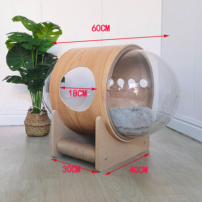 Wholesale space capsule cat beds, double-sided cat scratch columns, round capsule cat houses, all-season, solid wood, comfortable and transparent cat houses
