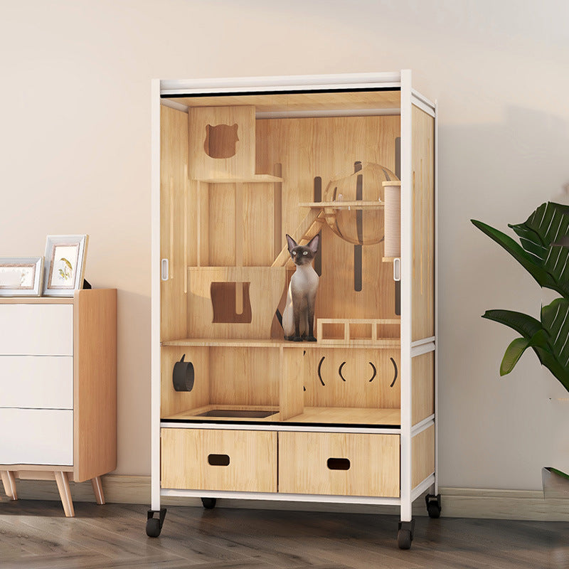 Luxury double-layer cat villa wholesale cat delivery room large space cat cage cat house solid wood cat cabinet cat cage