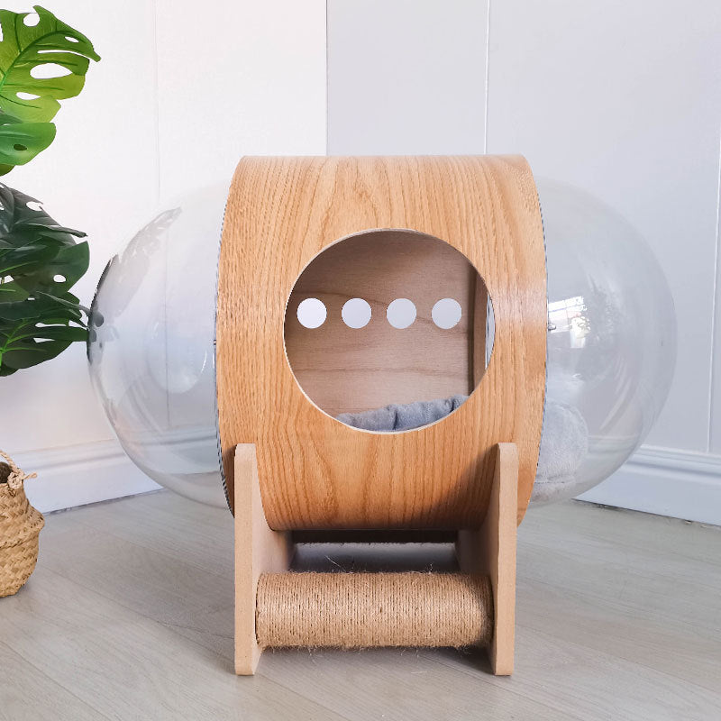 Wholesale space capsule cat beds, double-sided cat scratch columns, round capsule cat houses, all-season, solid wood, comfortable and transparent cat houses