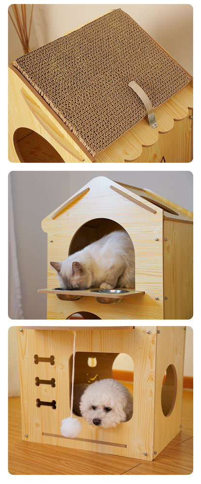 Wholesale Four Seasons Pet Wooden House Cat's Nest Kennel Bedroom Home Wooden Splicing Assembly Cat and Dog Universal House