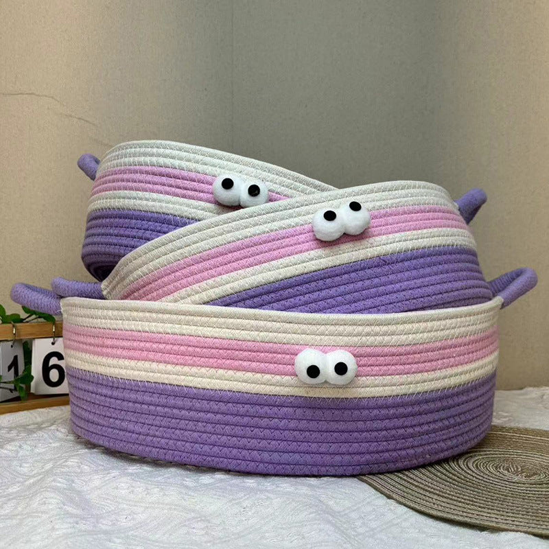 Woven cat nest, big-eyed cute pet nest, universal in all seasons, scratch-resistant and bite-resistant, washable without debris, summer cool nest, cat cat bed