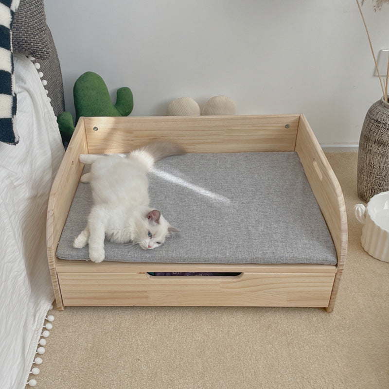 Drawer wooden bed, pet solid wood bed, cat nest removable and washable canvas, all-season wooden bed, can store storage