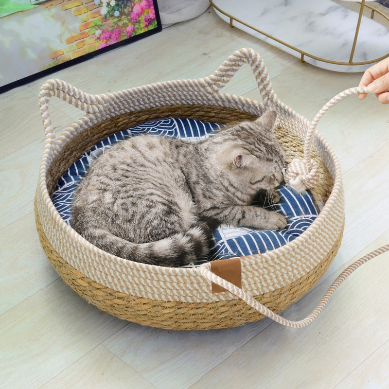 Super big cat litter universal summer cool nest rattan basket cat scratching board integrated Internet celebrity kitten summer cat litter