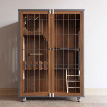 Wooden cat villa household indoor cat cage grid door cat house three-layer cat cabinet breeding cage cat nest luxury cat house