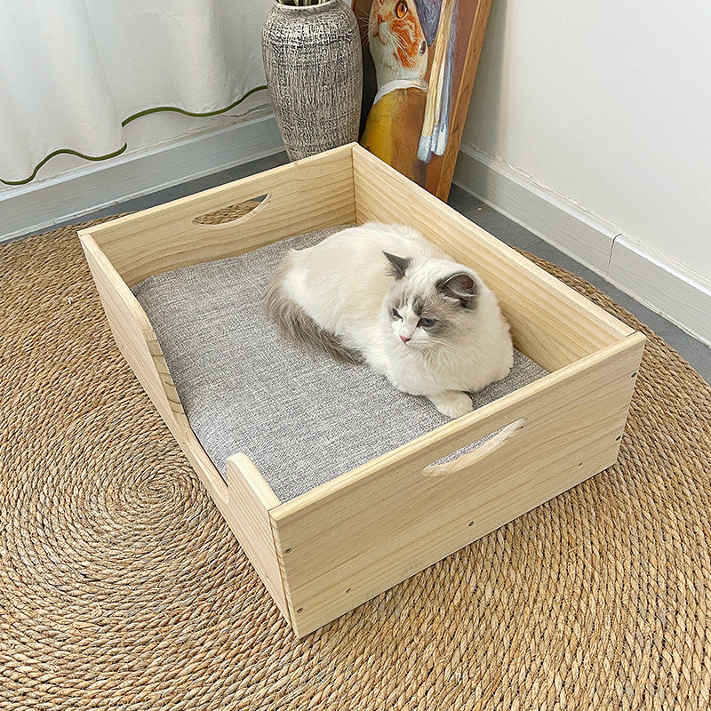 Cute pet box bed, pregnant dog cat nest, solid wood winter warm breeding production box, with handle, surrounded