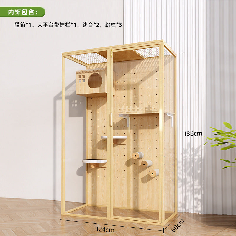 Cat cage household indoor cat cabinet cat house large free space climbing frame integrated cat nest cat house solid wood cat villa