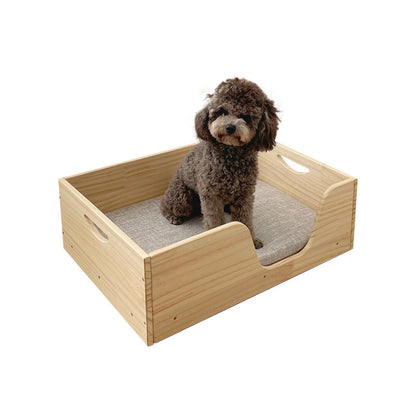 Cute pet box bed, pregnant dog cat nest, solid wood winter warm breeding production box, with handle, surrounded