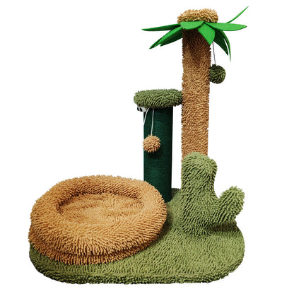 Wholesale cactus cat climbing frame is wear-resistant and cannot drop chips. The cat self-hi relieves boredom and scratches. Solid wood small apartment cat scratching column