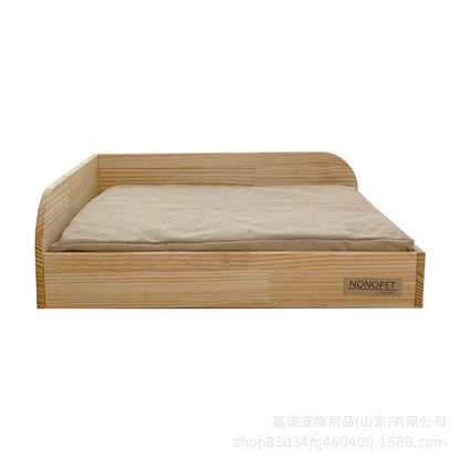 Pet solid wood bed off the ground moisture-proof cat all seasons removable washed canvas kennel wooden creative suspension bed