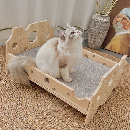 Cat pet cheese bed, smooth rounded edges, cute style, solid wood universal in all seasons