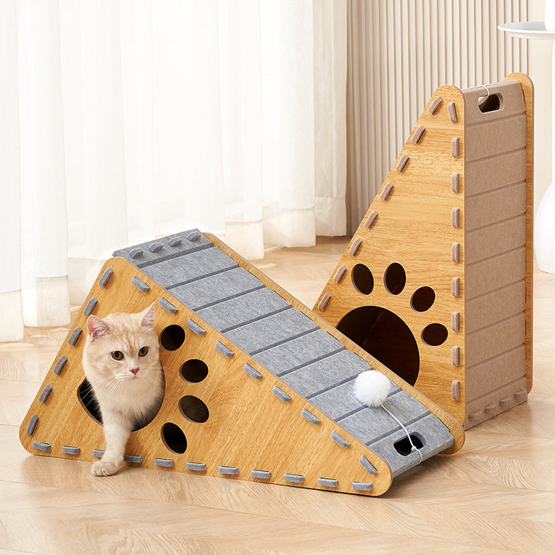 The cat litter is integrated, wear-resistant and non-crumb-resistant, cat scratch-resistant, triangular large vertical felt cat claw board, anti-cat scratch.