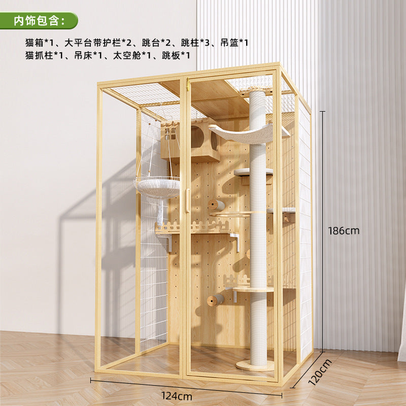 Cat cage household indoor cat cabinet cat house large free space climbing frame integrated cat nest cat house solid wood cat villa